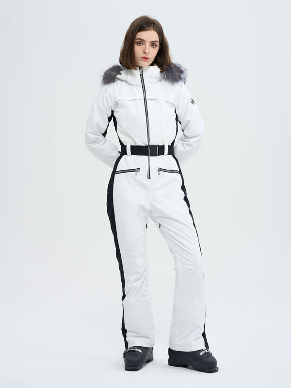 Women's High Experience Mountain Chic Faux-Fur Trim Flare Onesie Ski Jumpsuit