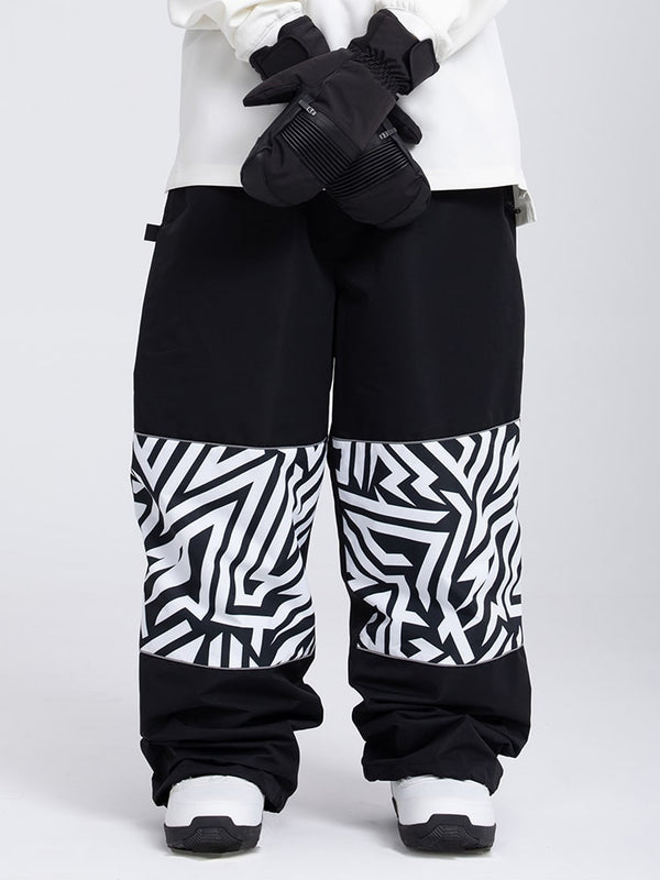 Men's Freestyle Knee Reflective Graphic Panel Cargo Baggy Snow Pants