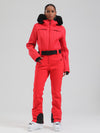 Women's Gsou Snow Mountain Chic Faux-Fur Trim Flare Ski Jumpsuit