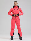 Women's Gsou Snow Alpine Faux-Fur Hood Slim Retro Ski Jumpsuit